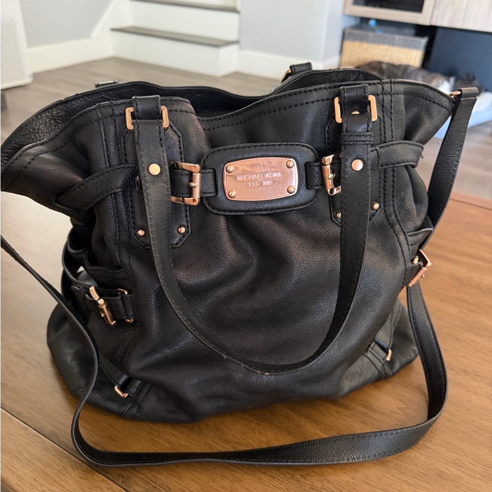 Michael Kors Black Shoulder Bag with Gold Accents